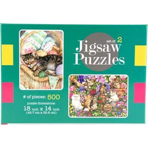 Gemstone Sleeping Kitten & Floral Kitten 500 Piece Jigsaw Puzzle 2 Pack